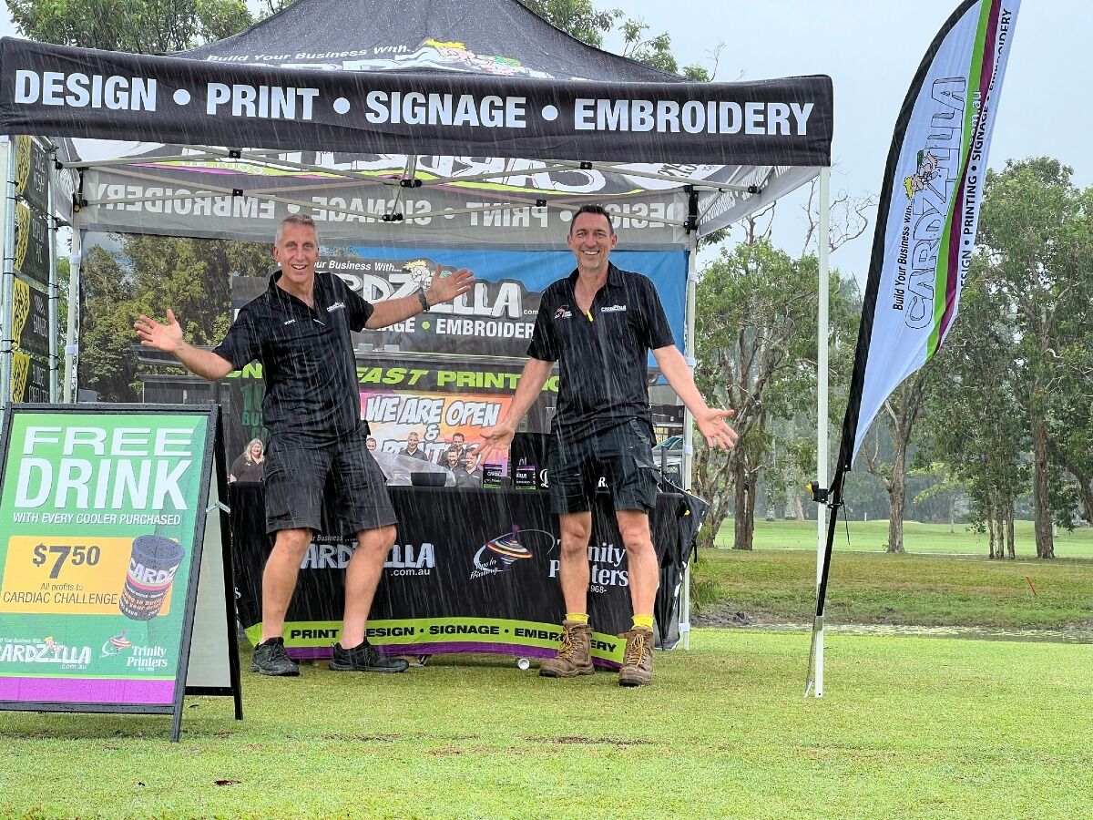 Steve and Andrew Cardzilla Staff at golf event in the rain